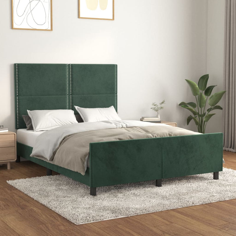 vidaXL sötétzöld bársony ágykeret matrac nélkül 140 x 200 cm