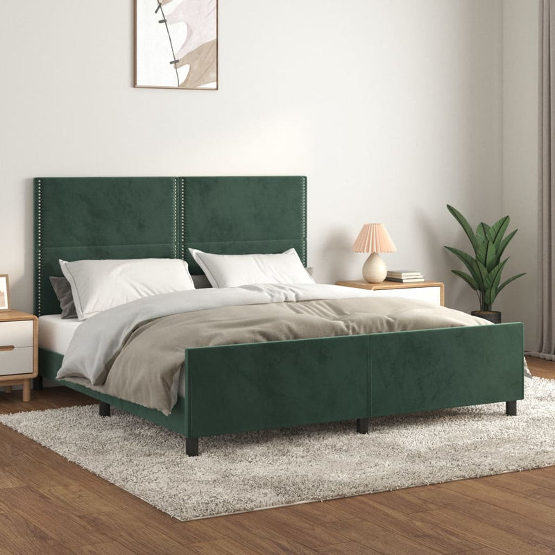 vidaXL sötétzöld bársony ágykeret matrac nélkül 160x200 cm