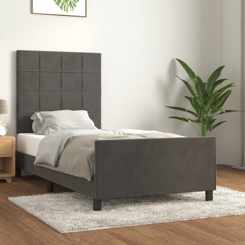 vidaXL sötétszürke bársony ágykeret matrac nélkül 90x190 cm