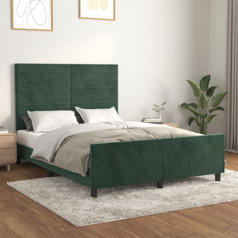 vidaXL sötétzöld bársony ágykeret matrac nélkül 140 x 200 cm