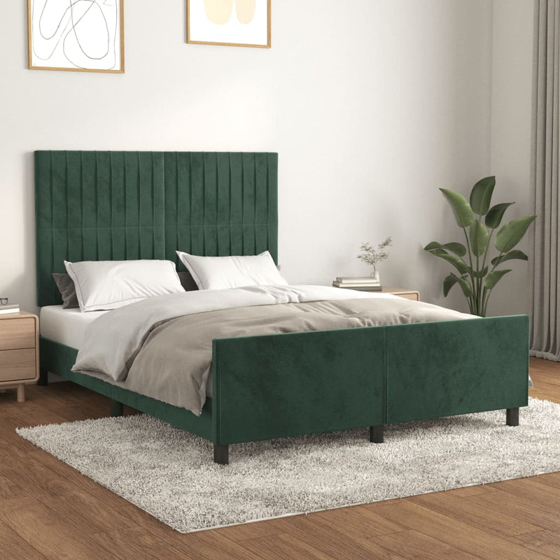 vidaXL sötétzöld bársony ágykeret matrac nélkül 140 x 200 cm