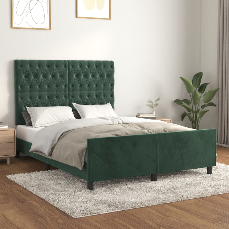vidaXL sötétzöld bársony ágykeret matrac nélkül 140 x 200 cm