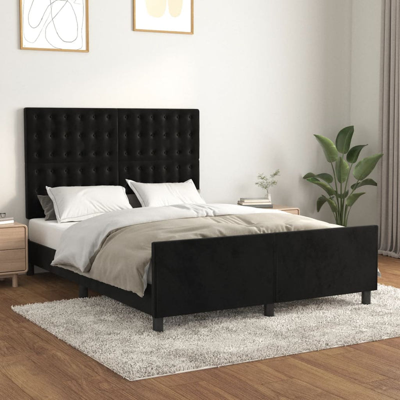 vidaXL fekete bársony ágykeret matrac nélkül 140x200 cm