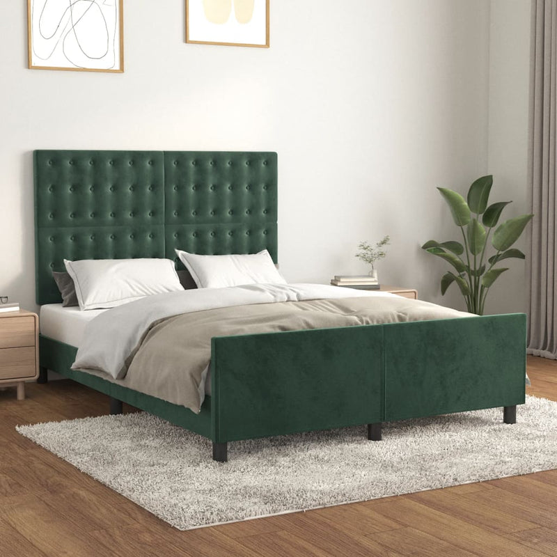 vidaXL sötétzöld bársony ágykeret matrac nélkül 140 x 200 cm