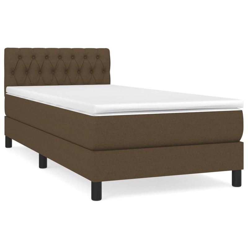 vidaXL sötétbarna szövet rugós ágy matraccal 90 x 200 cm