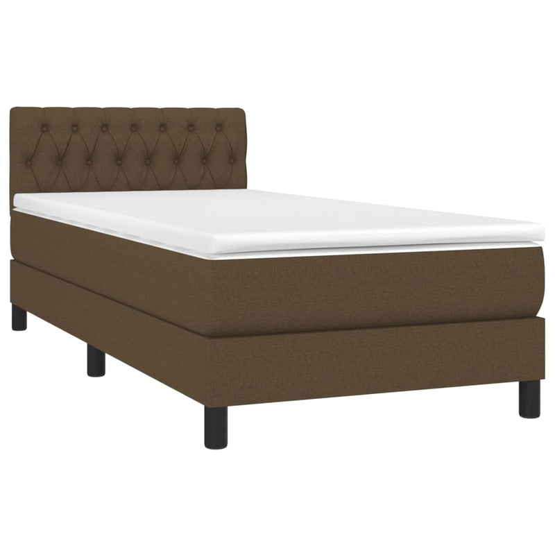 vidaXL sötétbarna szövet rugós ágy matraccal 90 x 200 cm