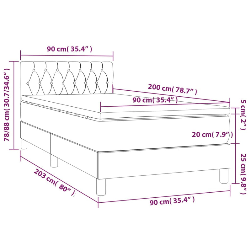 vidaXL sötétbarna szövet rugós ágy matraccal 90 x 200 cm