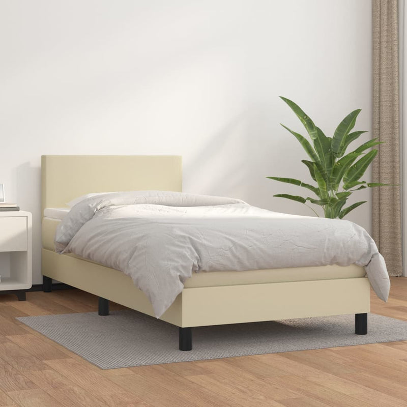 vidaXL krémszínű műbőr rugós ágy matraccal 90 x 200 cm