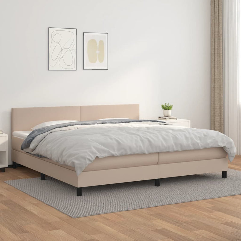 vidaXL cappuccino színű műbőr rugós ágy matraccal 200 x 200 cm