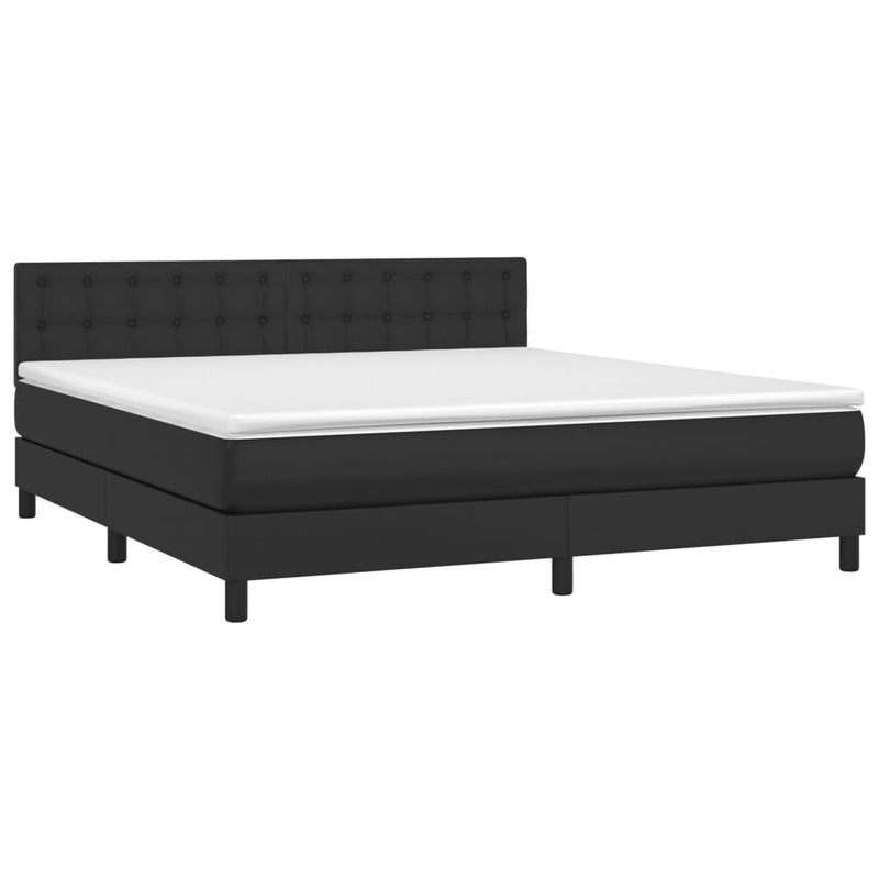 vidaXL fekete műbőr rugós ágy matraccal 180 x 200 cm