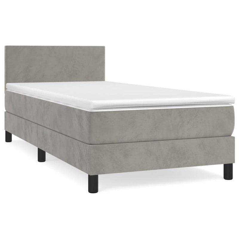 vidaXL világosszürke bársony rugós ágy matraccal 100 x 200 cm