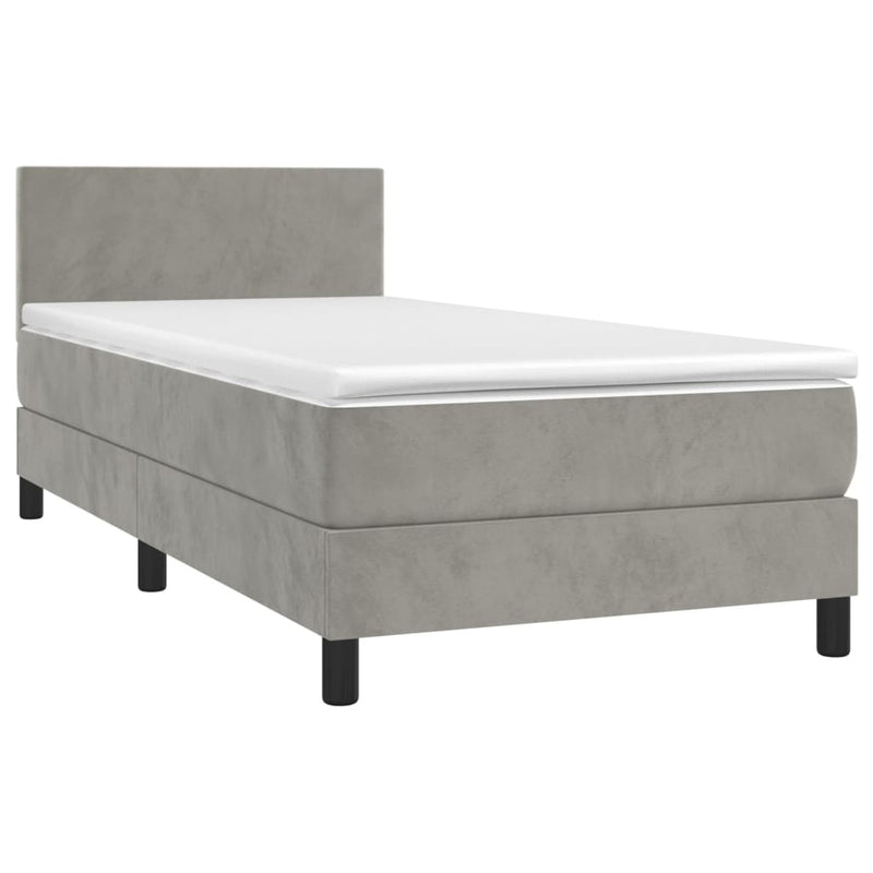 vidaXL világosszürke bársony rugós ágy matraccal 100 x 200 cm