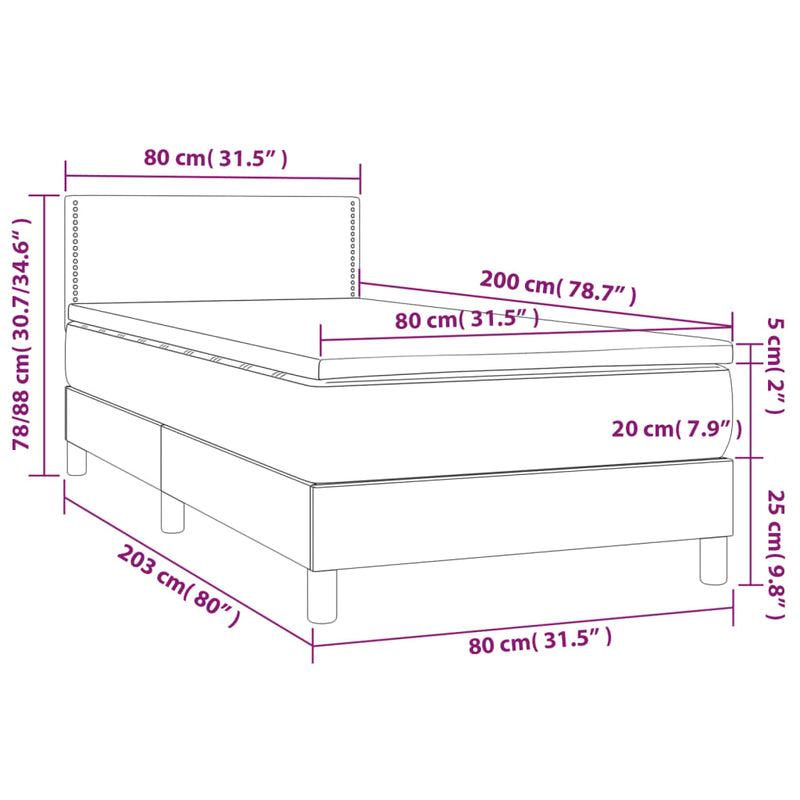 vidaXL világosszürke bársony rugós ágy matraccal 80 x 200 cm