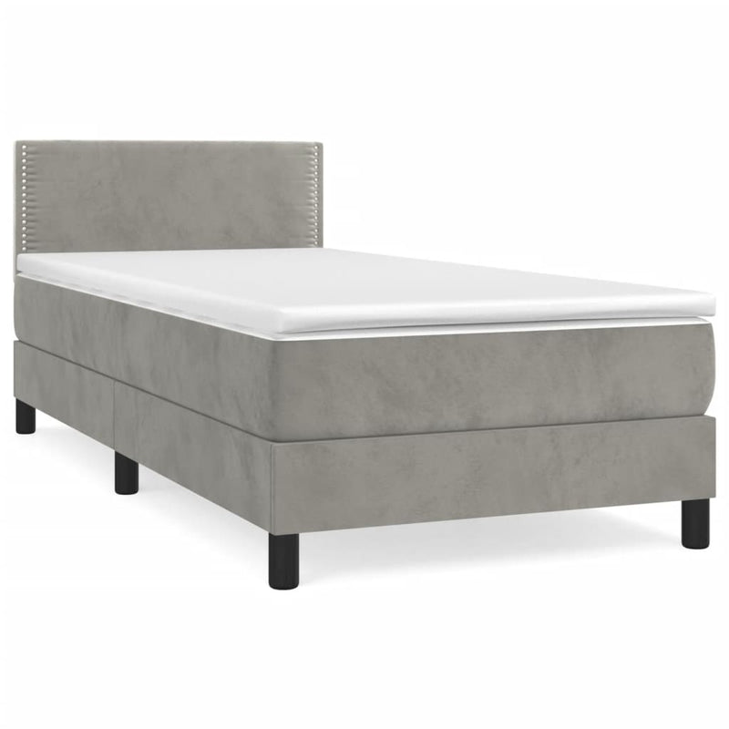 vidaXL világosszürke bársony rugós ágy matraccal 100 x 200 cm