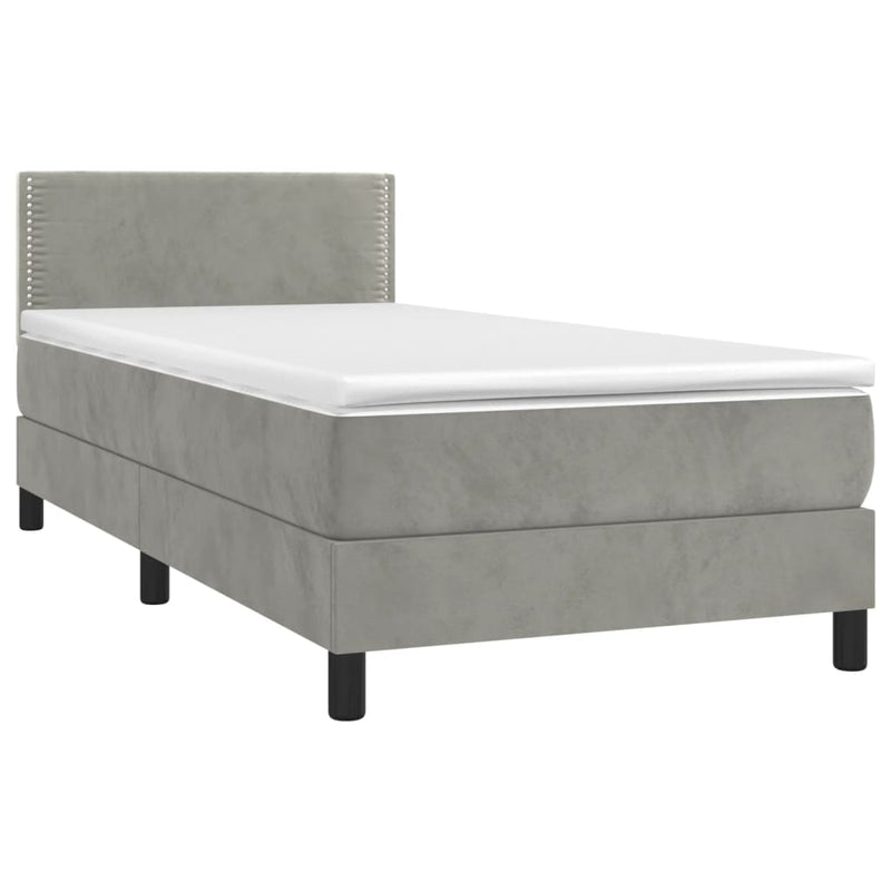 vidaXL világosszürke bársony rugós ágy matraccal 100 x 200 cm