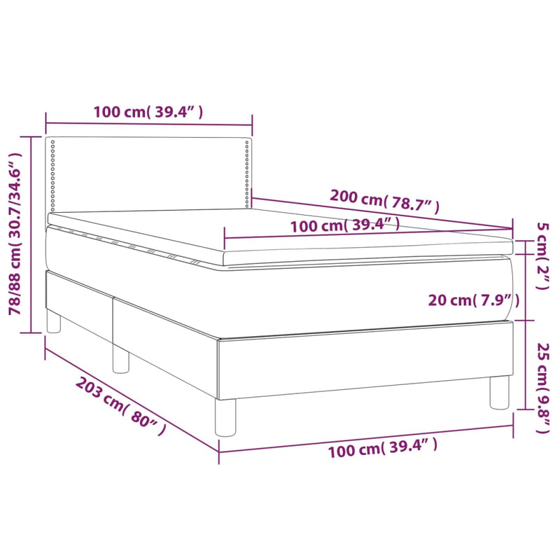 vidaXL világosszürke bársony rugós ágy matraccal 100 x 200 cm