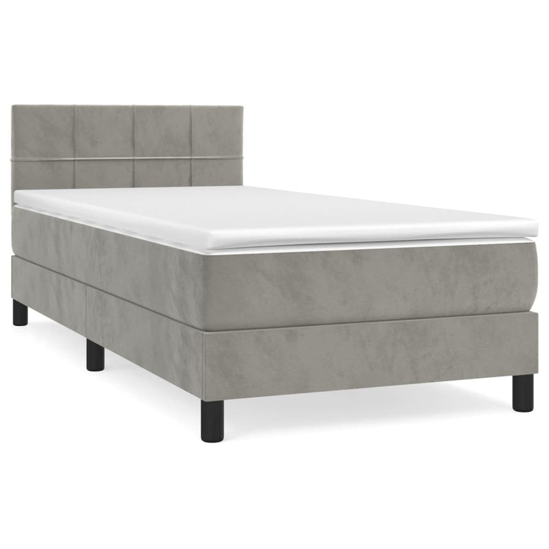 vidaXL világosszürke bársony rugós ágy matraccal 100 x 200 cm