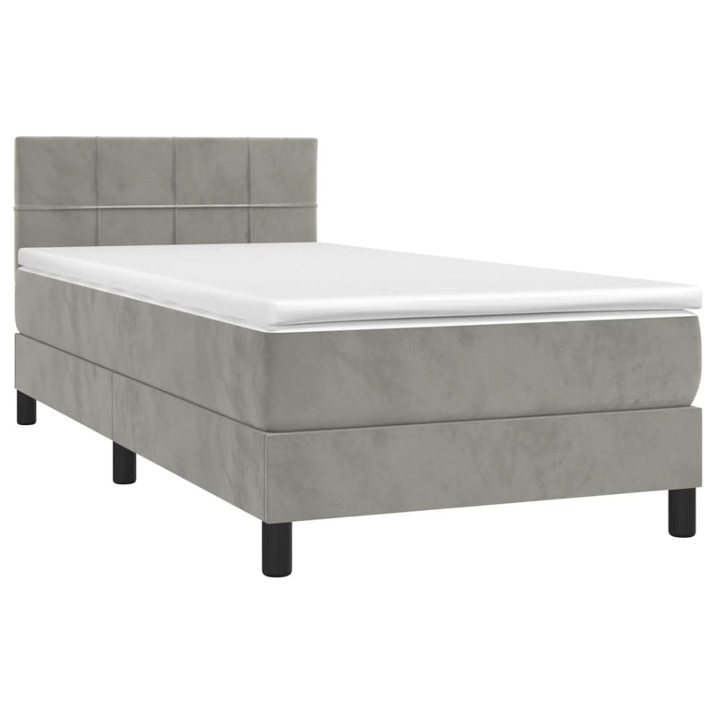 vidaXL világosszürke bársony rugós ágy matraccal 100 x 200 cm