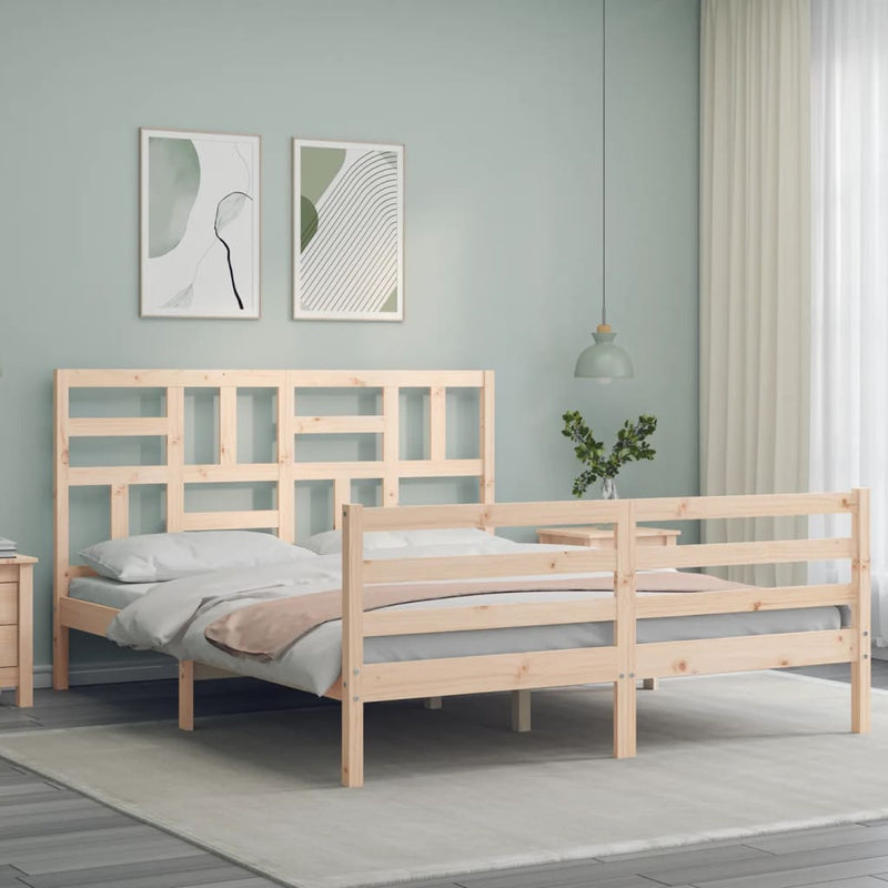 vidaXL tömör fa ágykeret fejtámlával 160 x 200 cm