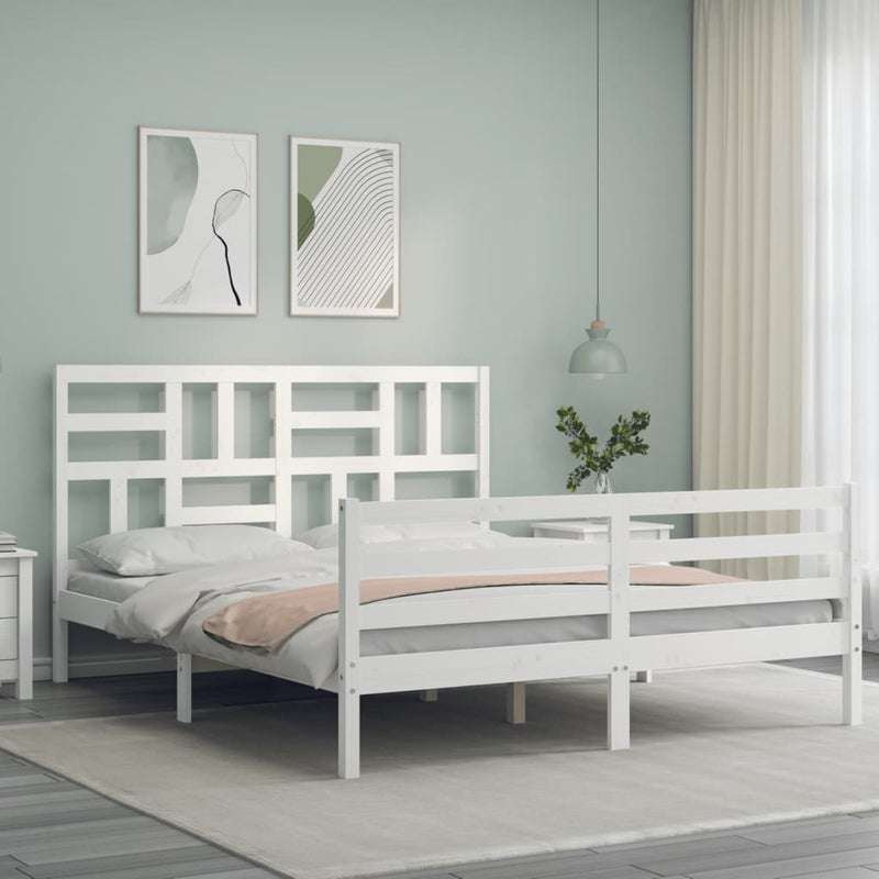 vidaXL fehér tömör fa ágykeret fejtámlával 160 x 200 cm