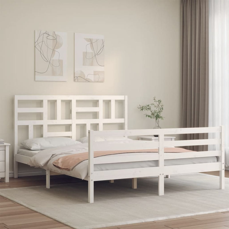 vidaXL fehér tömör fa ágykeret fejtámlával 160 x 200 cm