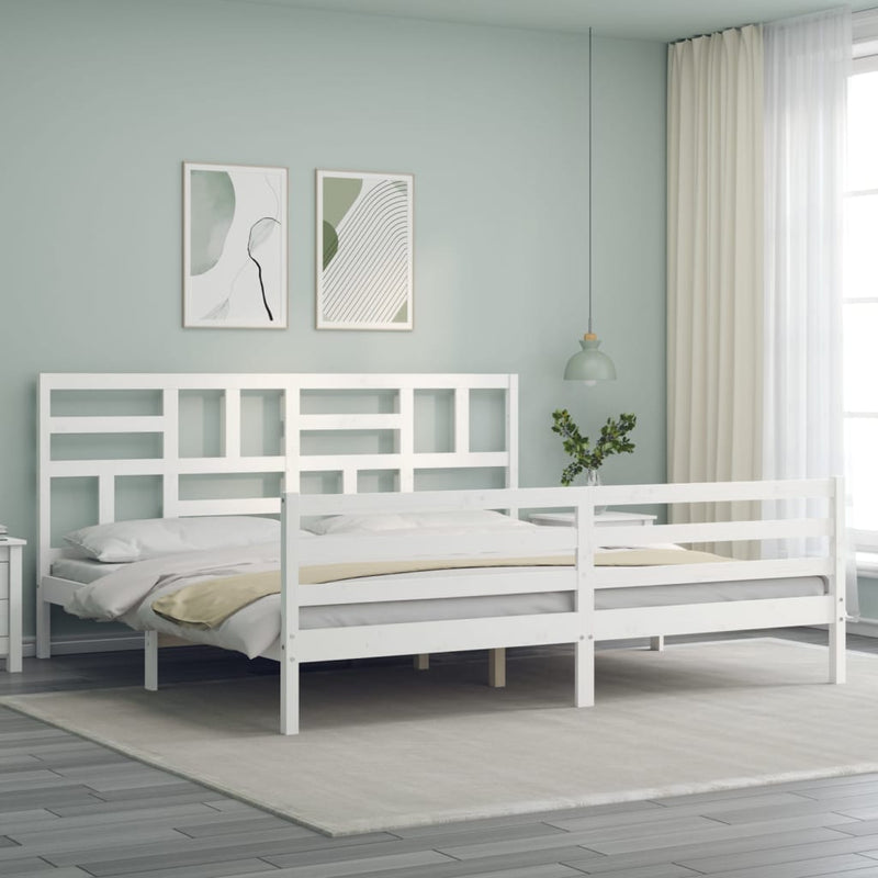 vidaXL fehér tömör fa ágykeret fejtámlával Super King Size