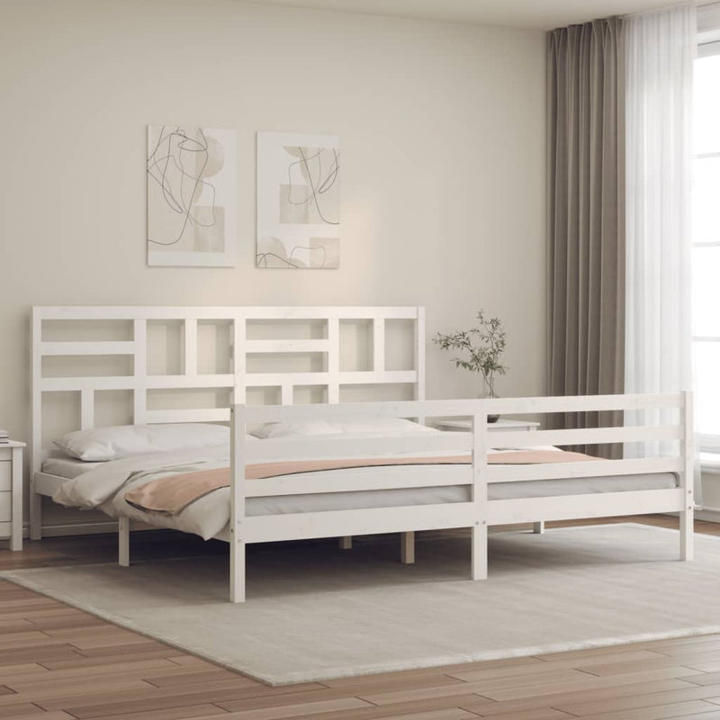 vidaXL fehér tömör fa ágykeret fejtámlával Super King Size