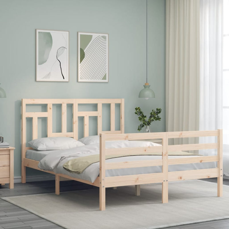vidaXL tömör fa ágykeret fejtámlával Small Double