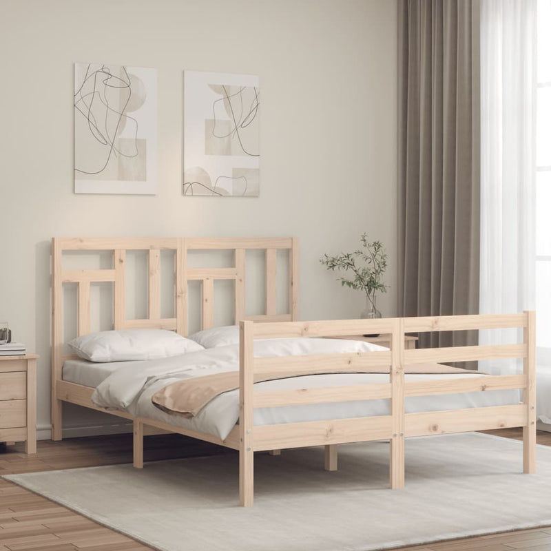 vidaXL tömör fa ágykeret fejtámlával Small Double