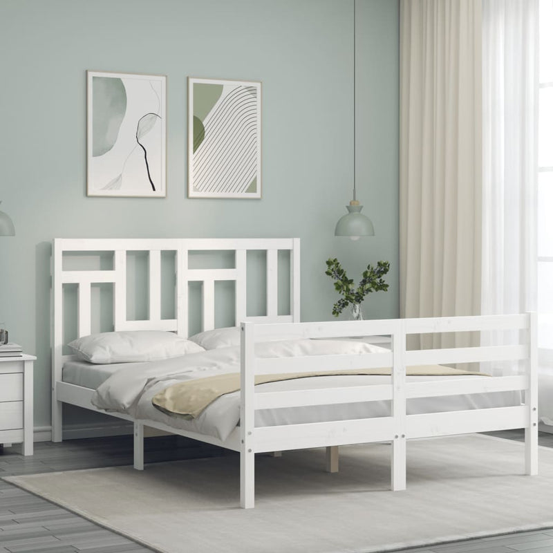 vidaXL fehér tömör fa ágykeret fejtámlával 120 x 200 cm