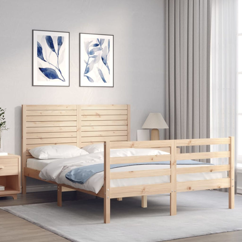 vidaXL tömör fa ágykeret fejtámlával Small Double