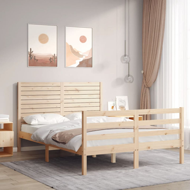 vidaXL tömör fa ágykeret fejtámlával Small Double