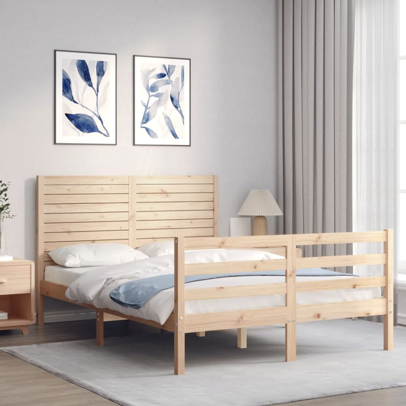 vidaXL tömör fa ágykeret fejtámlával 140 x 190 cm