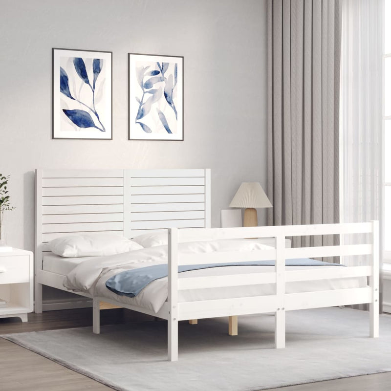 vidaXL fehér tömör fa ágykeret fejtámlával 140 x 190 cm