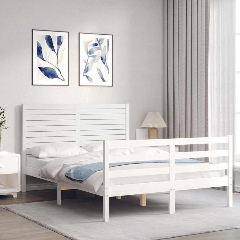 vidaXL fehér tömör fa ágykeret fejtámlával 140 x 190 cm