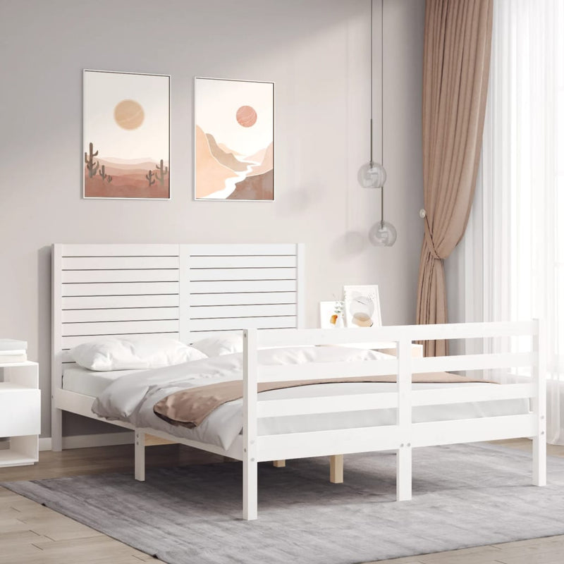 vidaXL fehér tömör fa ágykeret fejtámlával 140 x 190 cm