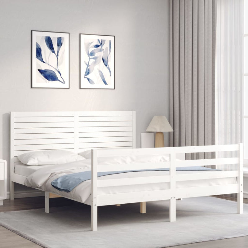 vidaXL fehér tömör fa ágykeret fejtámlával 160 x 200 cm