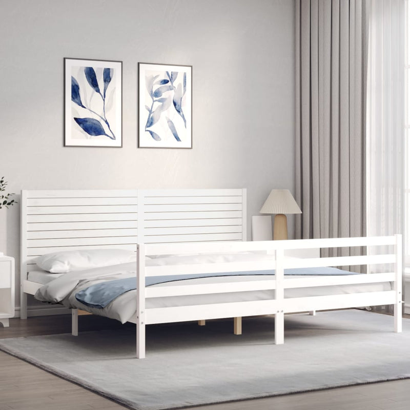 vidaXL fehér tömör fa ágykeret fejtámlával Super King Size
