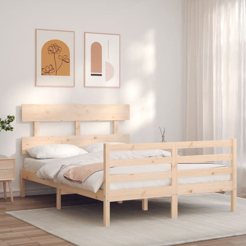 vidaXL tömör fa ágykeret fejtámlával 140 x 190 cm