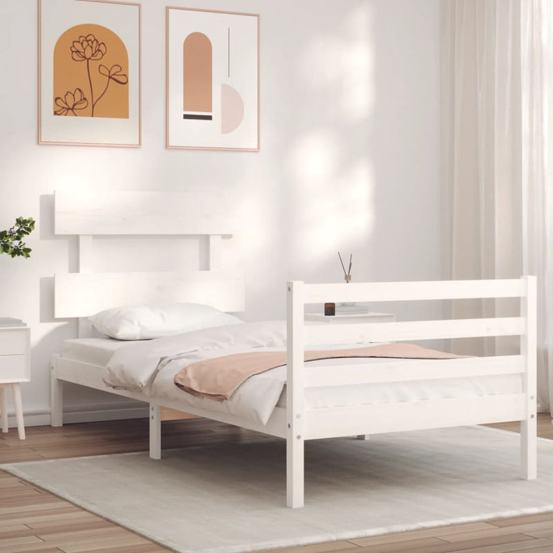 vidaXL fehér tömör fa ágykeret fejtámlával 100 x 200 cm
