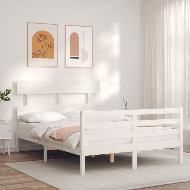 vidaXL fehér tömör fa ágykeret fejtámlával 120 x 200 cm