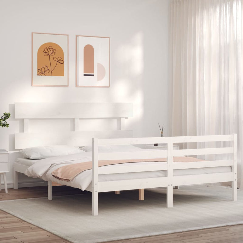 vidaXL fehér tömör fa ágykeret fejtámlával 160 x 200 cm