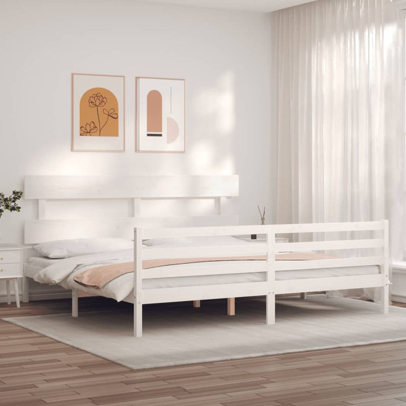 vidaXL fehér tömör fa ágykeret fejtámlával Super King Size