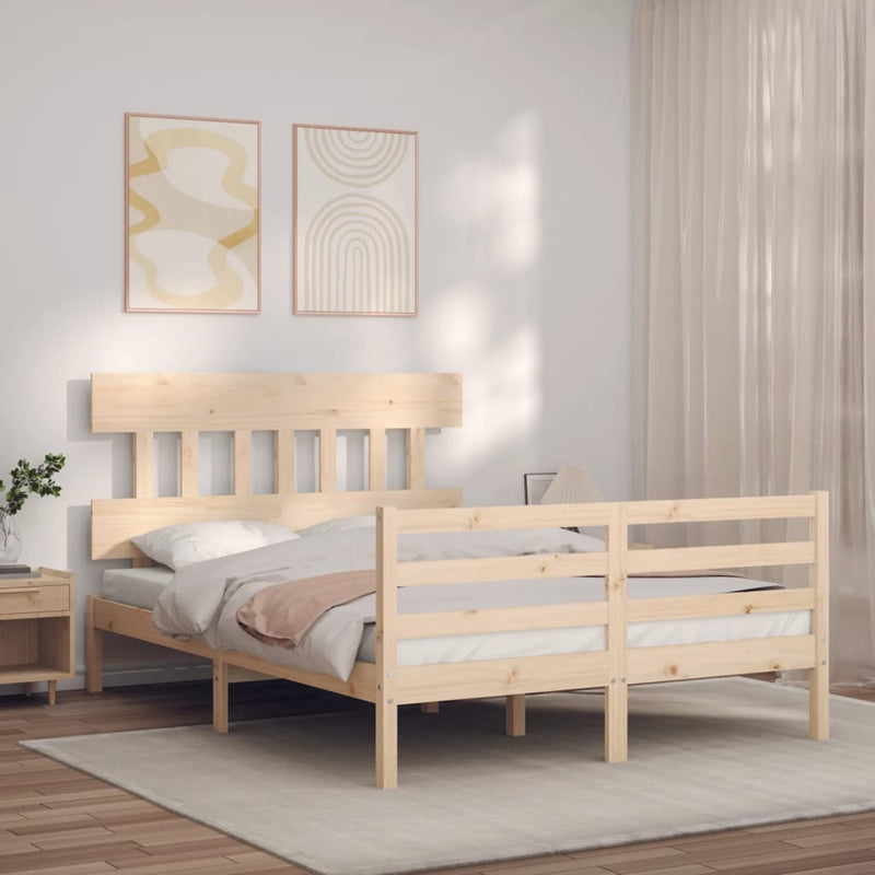 vidaXL tömör fa ágykeret fejtámlával Small Double