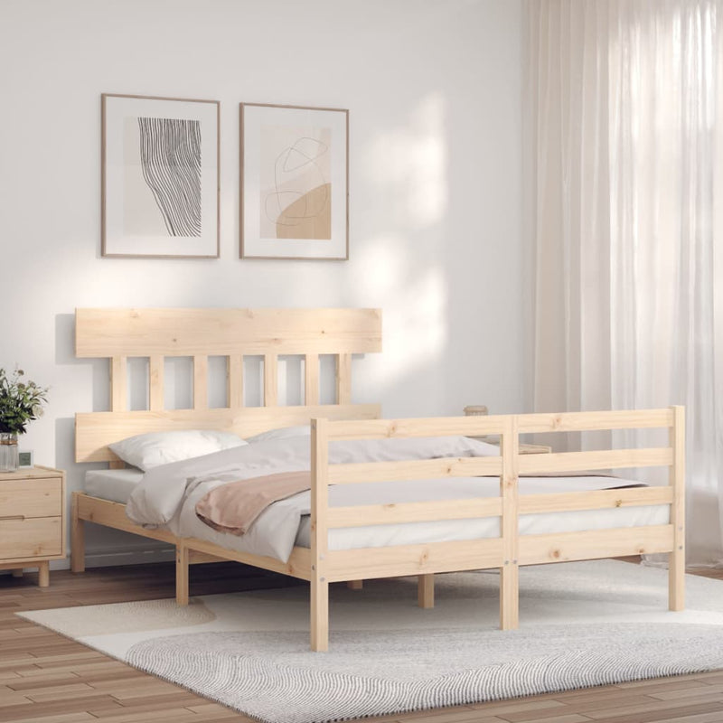 vidaXL tömör fa ágykeret fejtámlával 140 x 190 cm