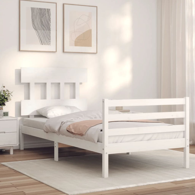 vidaXL fehér tömör fa ágykeret fejtámlával 100 x 200 cm