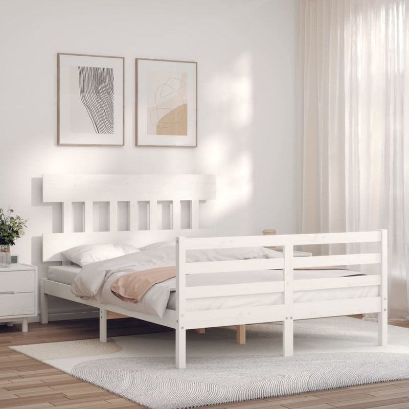 vidaXL fehér tömör fa ágykeret fejtámlával 120 x 200 cm