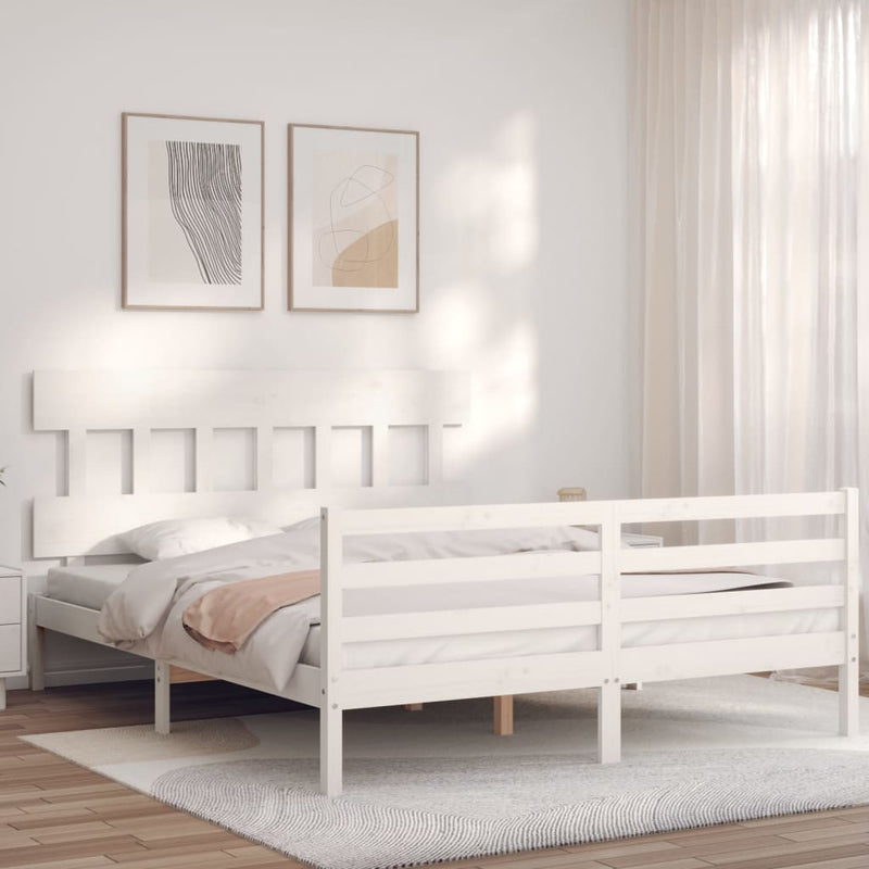 vidaXL fehér tömör fa ágykeret fejtámlával 160 x 200 cm
