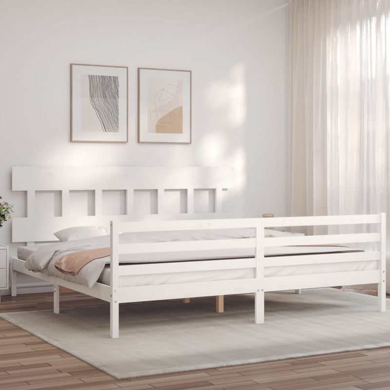 vidaXL fehér tömör fa ágykeret fejtámlával Super King Size
