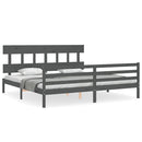 vidaXL szürke tömör fa ágykeret fejtámlával 200 x 200 cm